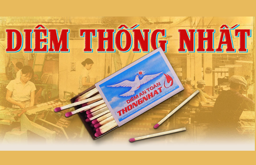 Logo Diêm Thống Nhất được tạo thành từ chim bồ câu và ngon lửa